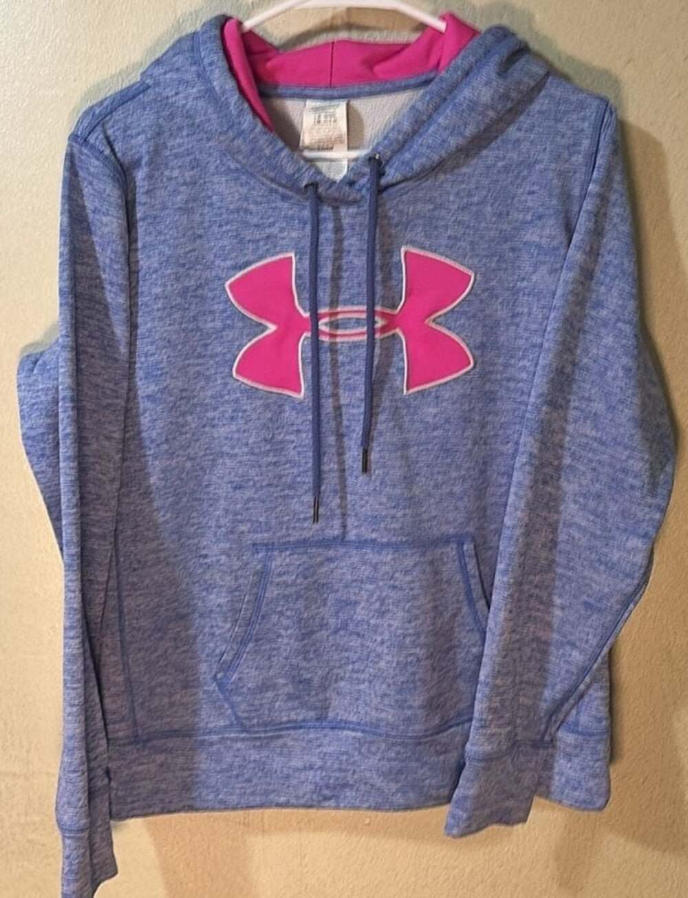 Under Armour Blue Pink Logo Pullover Hoodie Sweatshirt Women's Medium